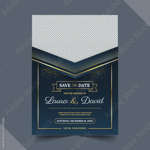 gradient golden luxury wedding invitation with photo vector design illustration