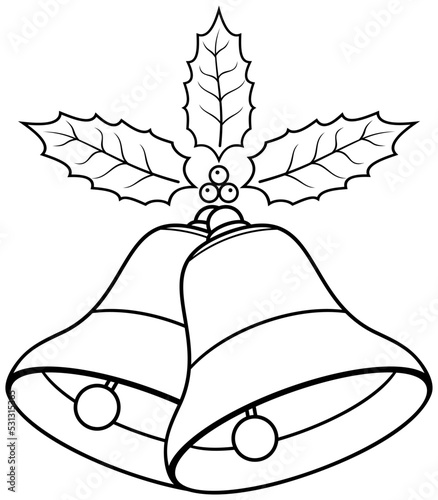 Weihnachtsglocken mit Stechpalmen Blätter in Schwarz. Weißer Hintergrund.
Glocken Kontur Symbol als Vektor.
Für Hintergründe, Kalender, Einladungen, Grußkarten etc.