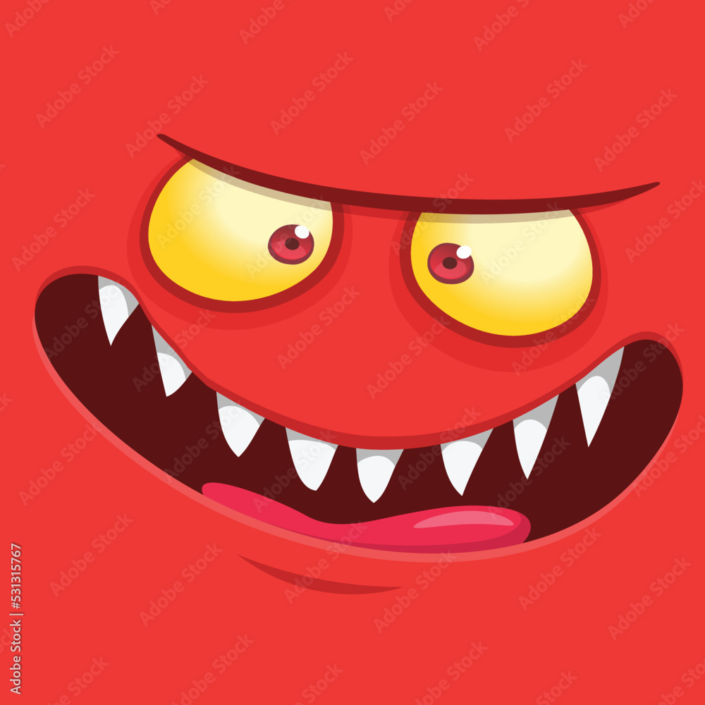 Funny cartoon monster face. Illustration of cute and happy alien creature expression Funny cartoon monster face. Illustration of cute and happy alien creature expression