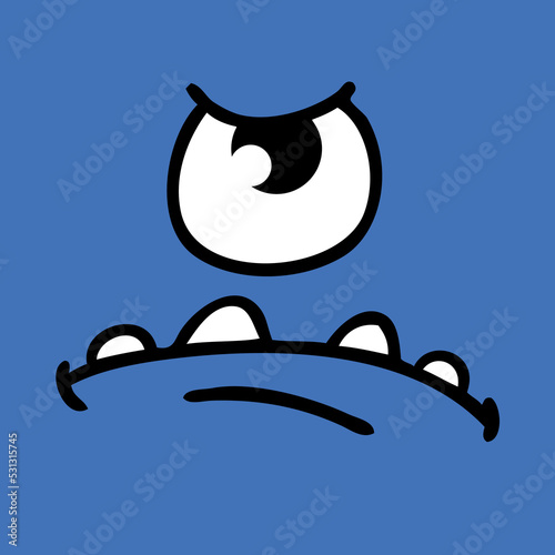 Funny cartoon monster face. Illustration of cute and happy alien creature expression