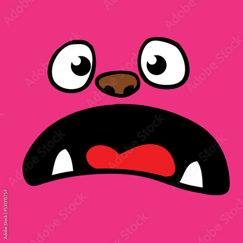 Funny cartoon monster face. Illustration of cute and happy alien creature expression