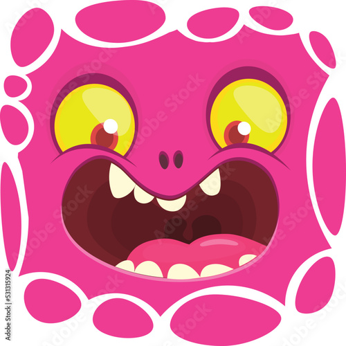 Funny cartoon monster face. Illustration of cute and happy alien creature expression