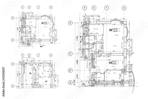 Vector fragment of apartment layout blueprint