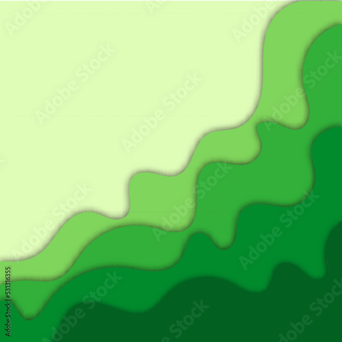 Fashion green poster paper cut wave luxury design background. Vector illustration vogue drape banner.