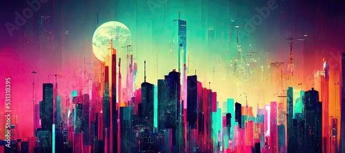 modern cityscape with skyscrapers and city skyline. CG Scenery Artwork. 