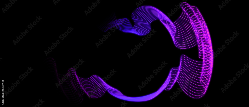 Abstract black background with purple contour lines. Digital future technology concept.