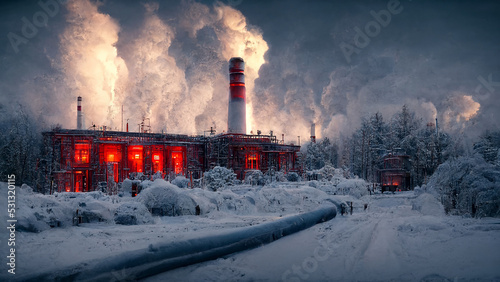 The electric thermal plant in winter, Digital Generate Image