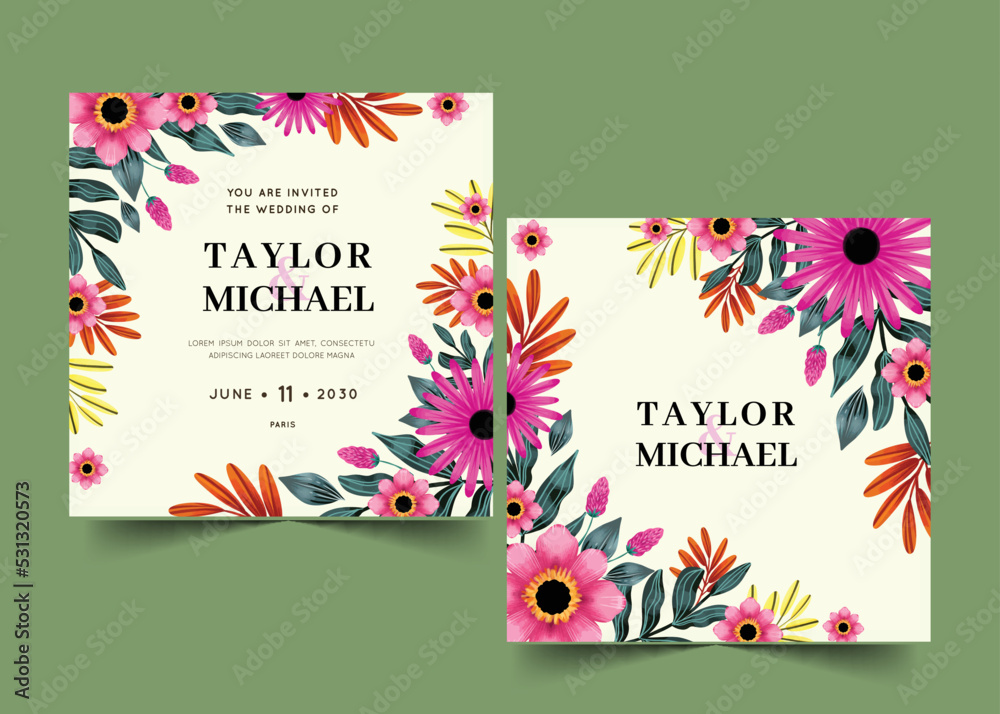 watercolor floral wedding invitation vector design illustration