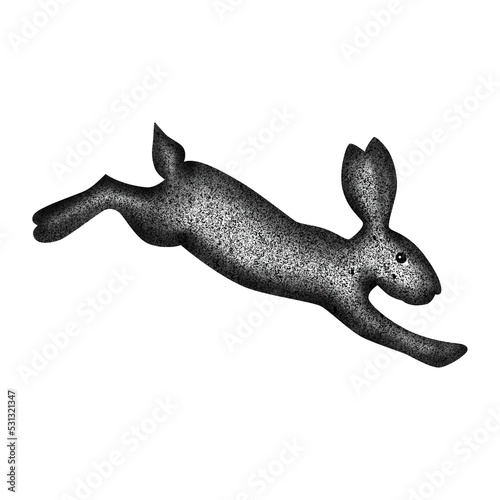 Black Rabbit illustration on white background. Cute running bunny drawing in sketch doodle style. Chinese New Year 2023 symbol.