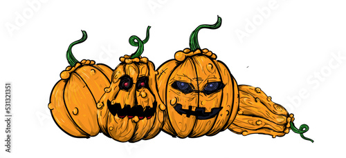 Cute halloween pumpkin hand drawn sketch. Jack o' lantern	