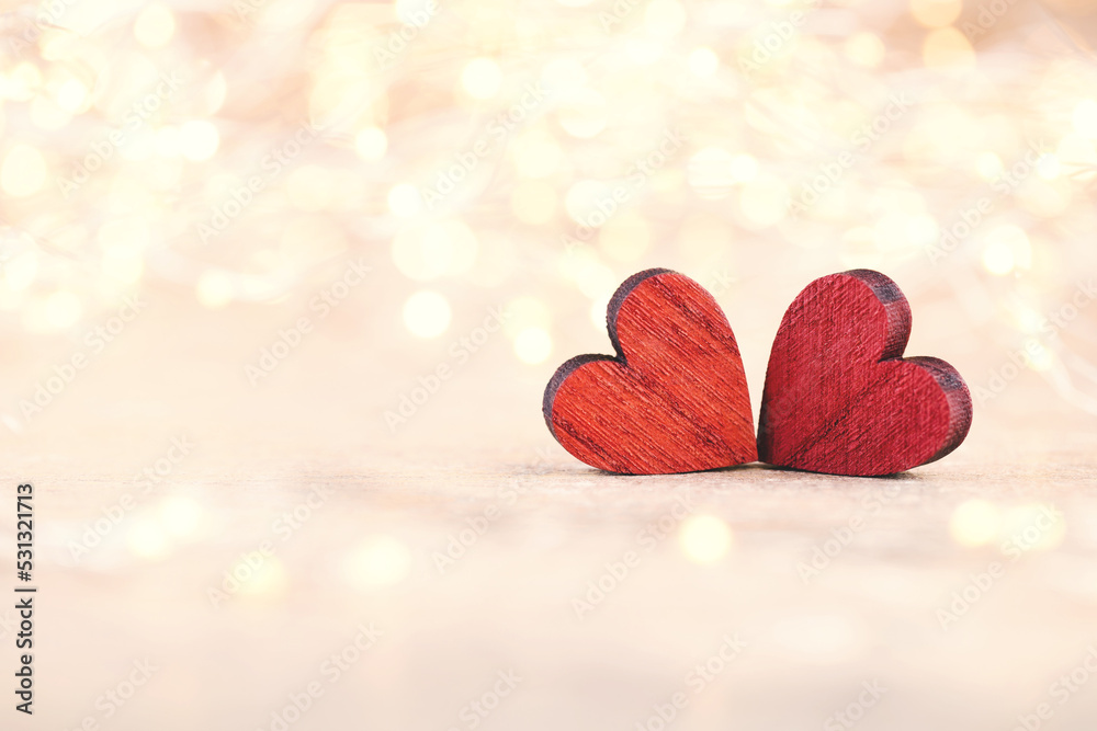 Red heart bokeh background, valentine day greeting card.