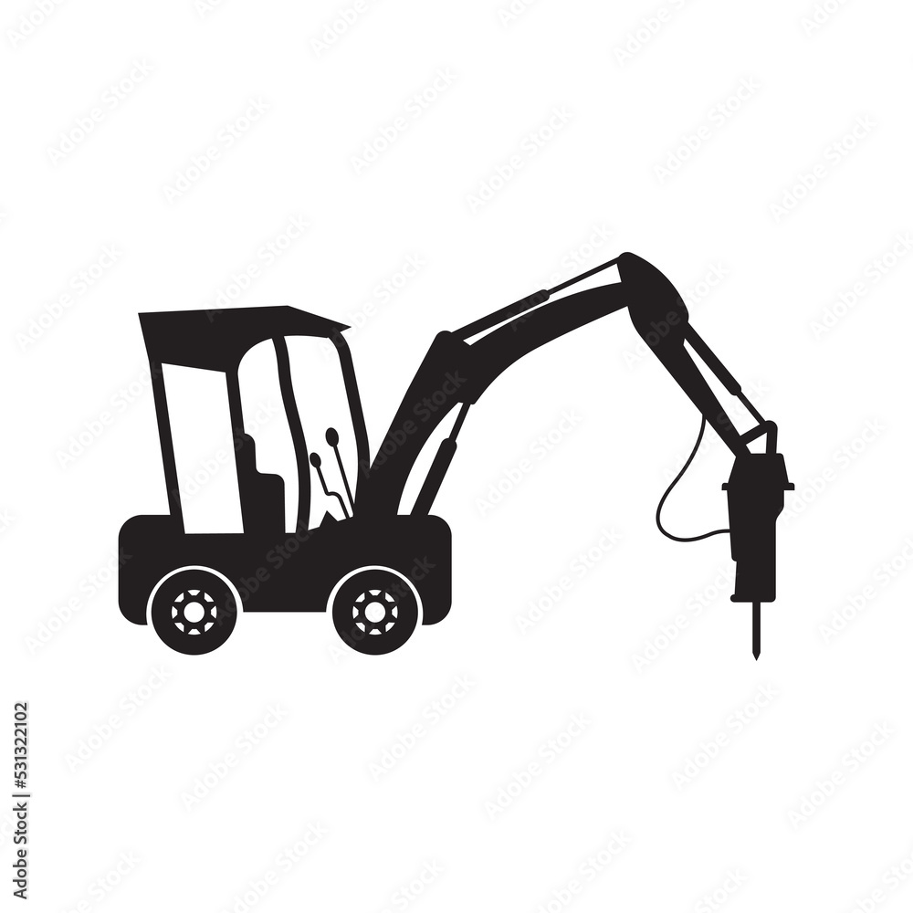 Hydraulic breaker hammer excavator icon | Black Vector illustration | Hydraulic breaker hammer excavator icon | Black Vector illustration |