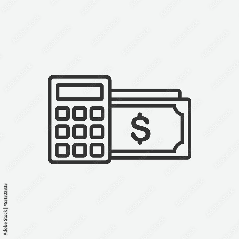Dollar calculator vector icon. Dollar icon symbol. Calculator vector illustration on isolated background. Money calculator sign for mobile concept and web design Dollar calculator vector icon. Dollar icon symbol. Calculator vector illustration on isolated background. Money calculator sign for mobile concept and web design