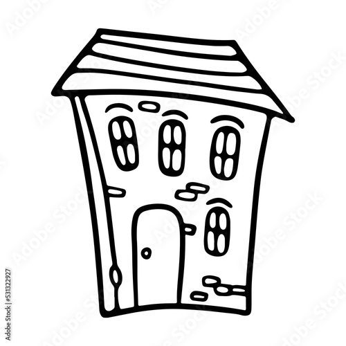 Cute House outline doodle vector Illustration. Cartoon style for Coloring book