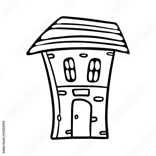 Cute House outline doodle vector Illustration. Cartoon style for Coloring book