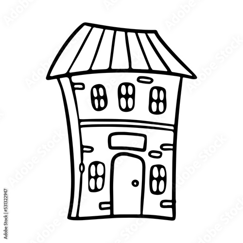 Cute House outline doodle vector Illustration. Cartoon style for Coloring book