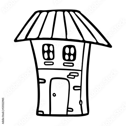 Cute House outline doodle vector Illustration. Cartoon style for Coloring book