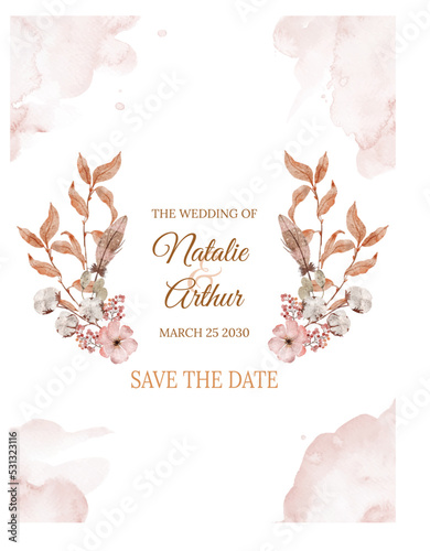 watercolor boho wedding photocall vector design illustration