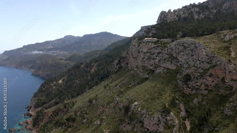 Drone at mountain cliff right next to ocean in Mallorca, Spain clip C Drone at mountain cliff right next to ocean in Mallorca, Spain clip C