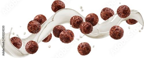 Falling chocolate corn balls isolated