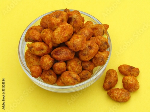Indian snack food Masala peanuts in a bowl 