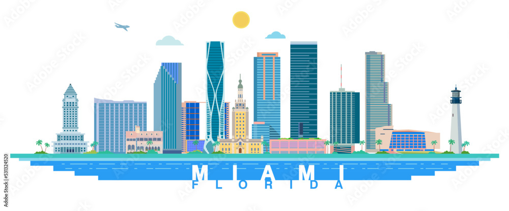 Obraz premium Panorama tower miami florida cityscape and landmarks