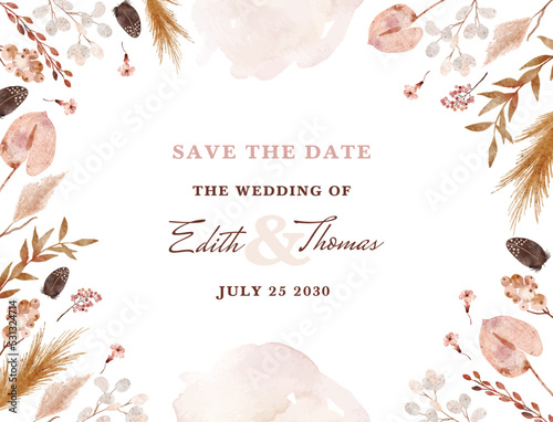 watercolor boho wedding photocall vector design illustration