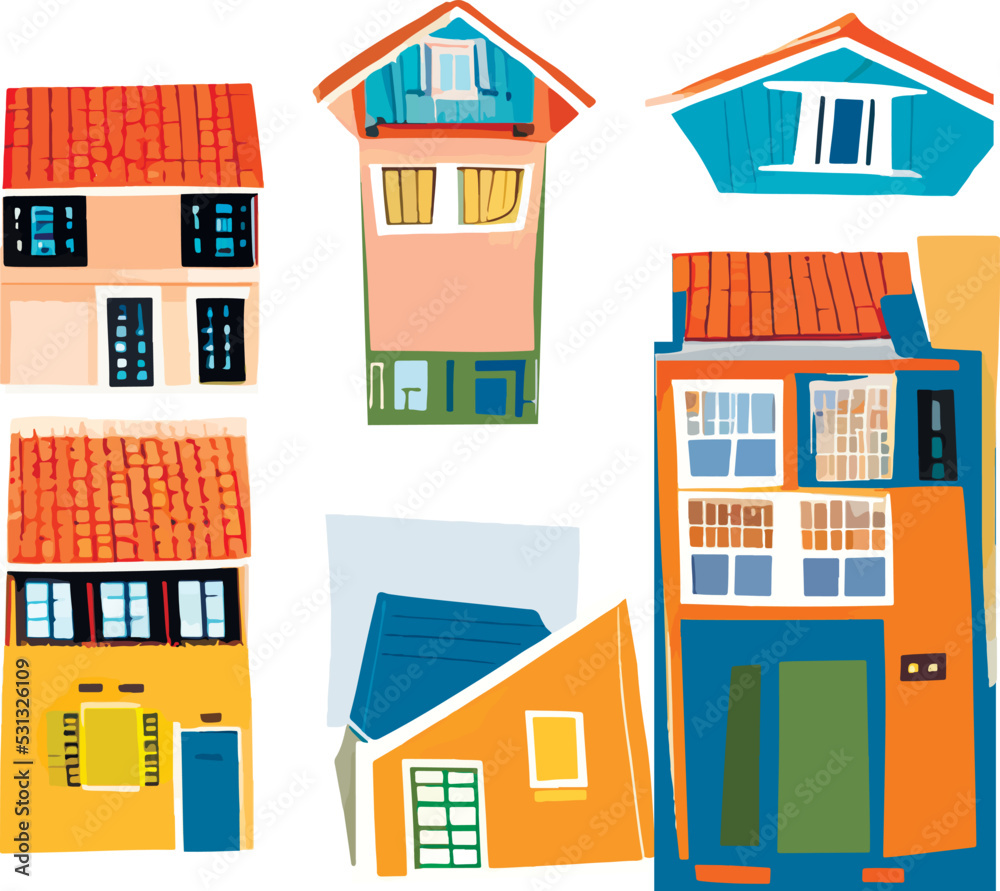 Set of illustrations isolated. Houses and buildings. flat design. district of the city