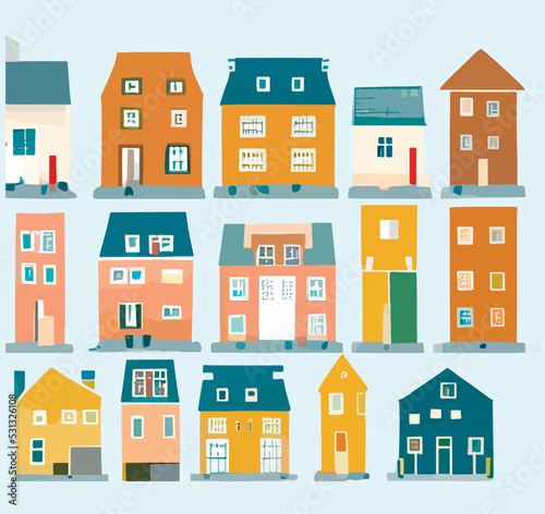 Set of illustrations isolated. Houses and buildings. flat design. district of the city