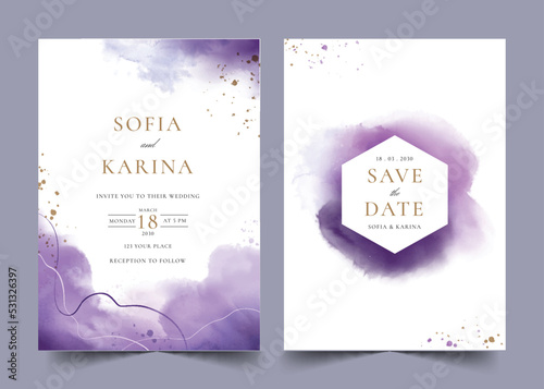 watercolor wedding invitation card vector design illustration
