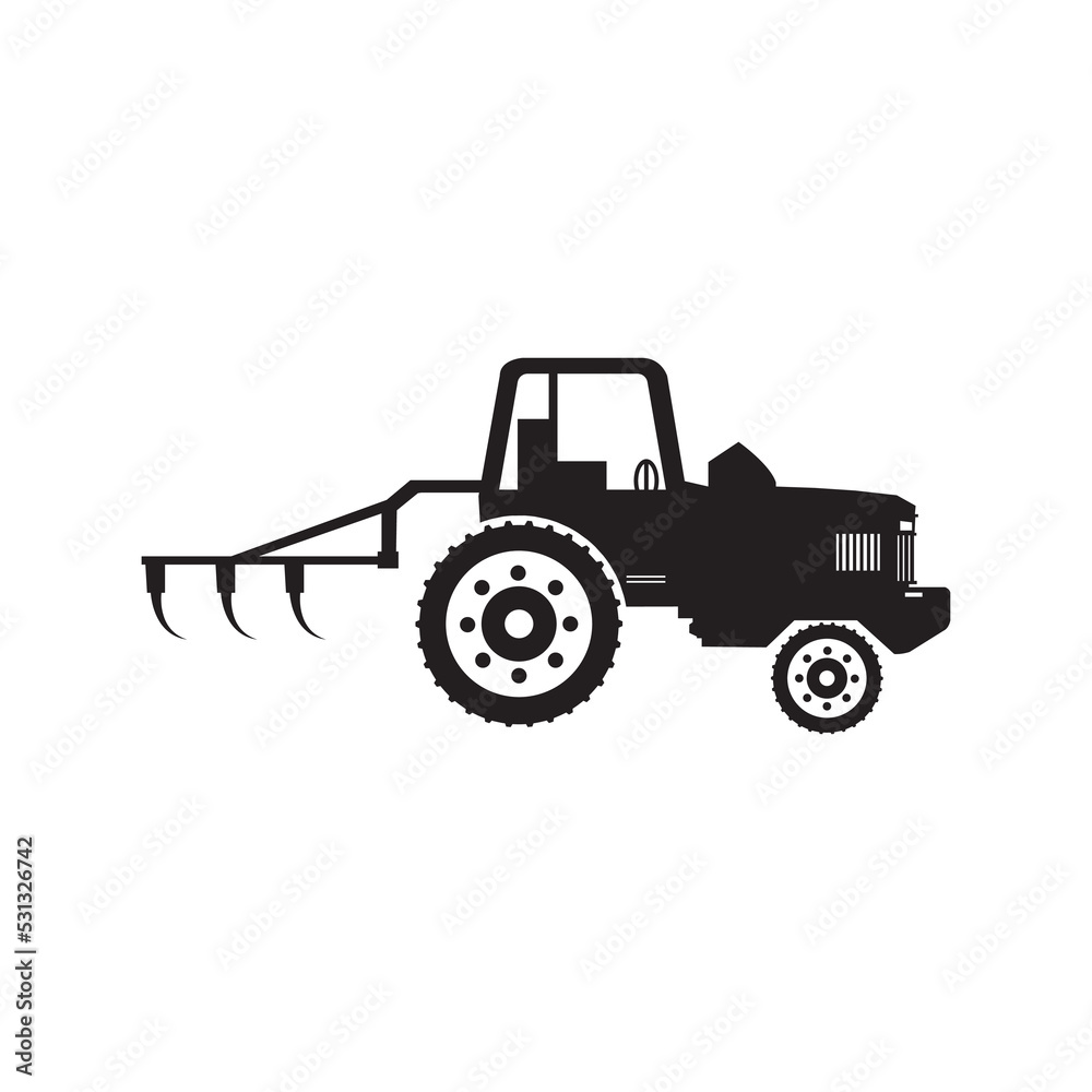 Cultivator power tractor machine icon | Black Vector illustration |