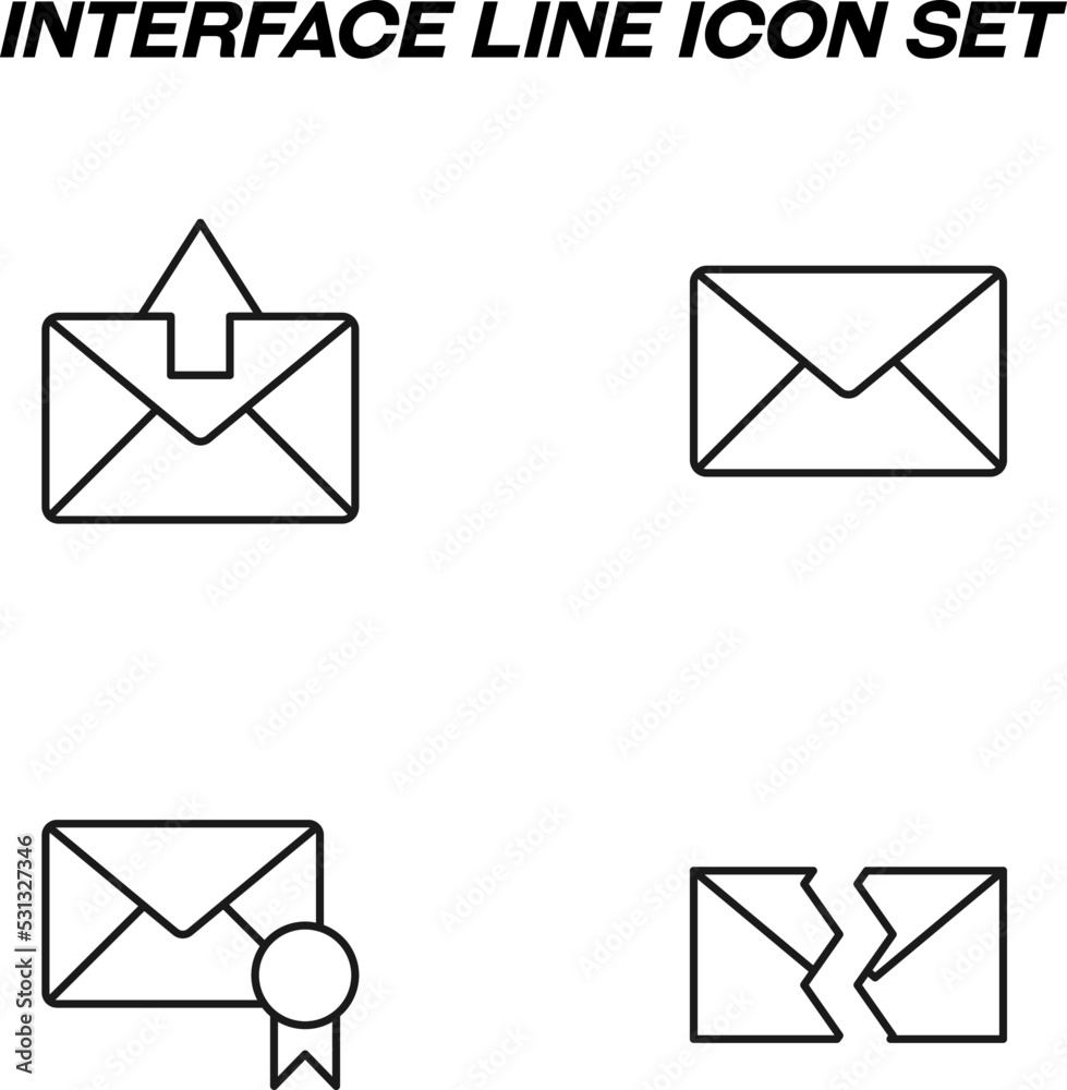 Simple monochrome vector symbols suitable for apps, books, stores, shops etc. Line icons set with signs of various envelops Simple monochrome vector symbols suitable for apps, books, stores, shops etc. Line icons set with signs of various envelops