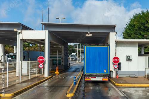 Truck in a customs control at the exit of the port of Algeciras, waiting for authorization to leave. photo