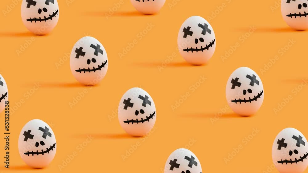 Halloween concept made of white eggs painted as ghost characters 4k. Halloween concept made of white eggs painted as ghost characters 4k.