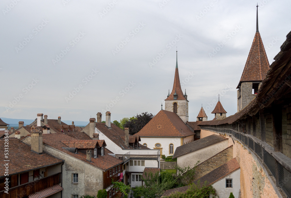 Views of the municipality of Murten in the canton of Freiburg. Switzerland.