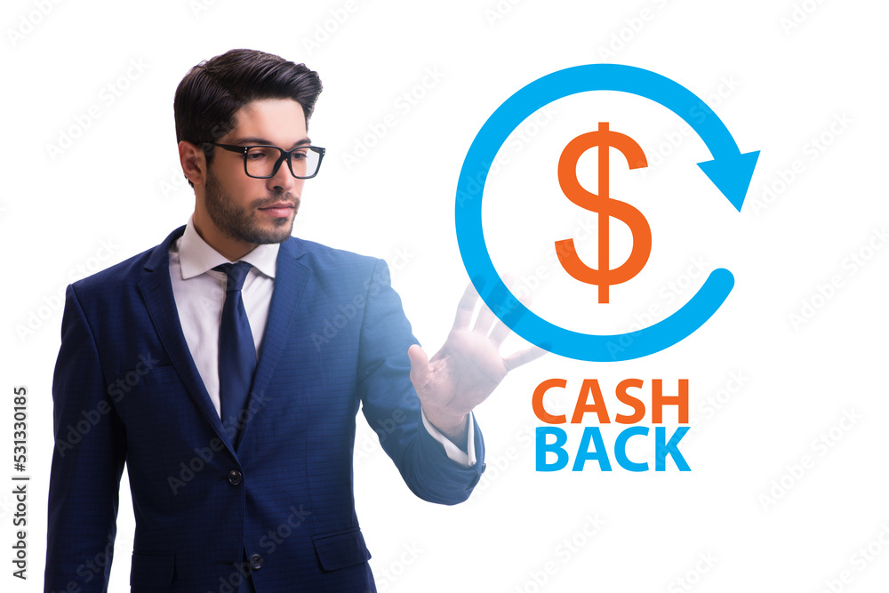 Businessman in the cash back concept Businessman in the cash back concept