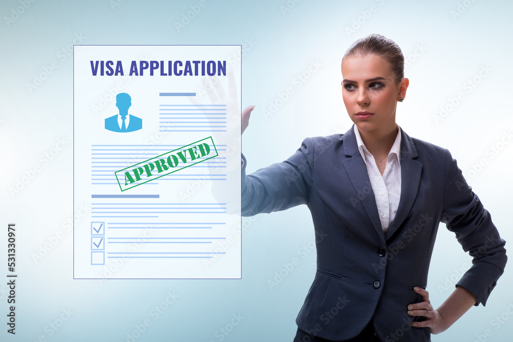 Fototapeta premium Visa application concept with businesswoman