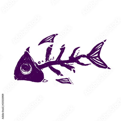 Fish skeleton gothic dark isolated graphic illustration drawing. 