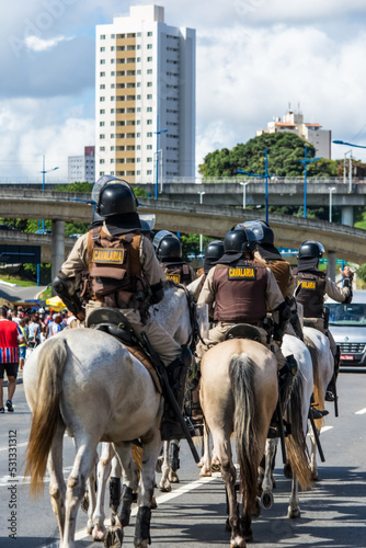 Canvastavla Military police cavalry doing security outside the football stadium for Bahia vs Vitoria game in Salvador, Bahia