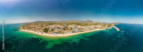 Aerial drone view of La Vila Joiosa Villajoyosa,  near Alicante, Costa Blanca, Spain