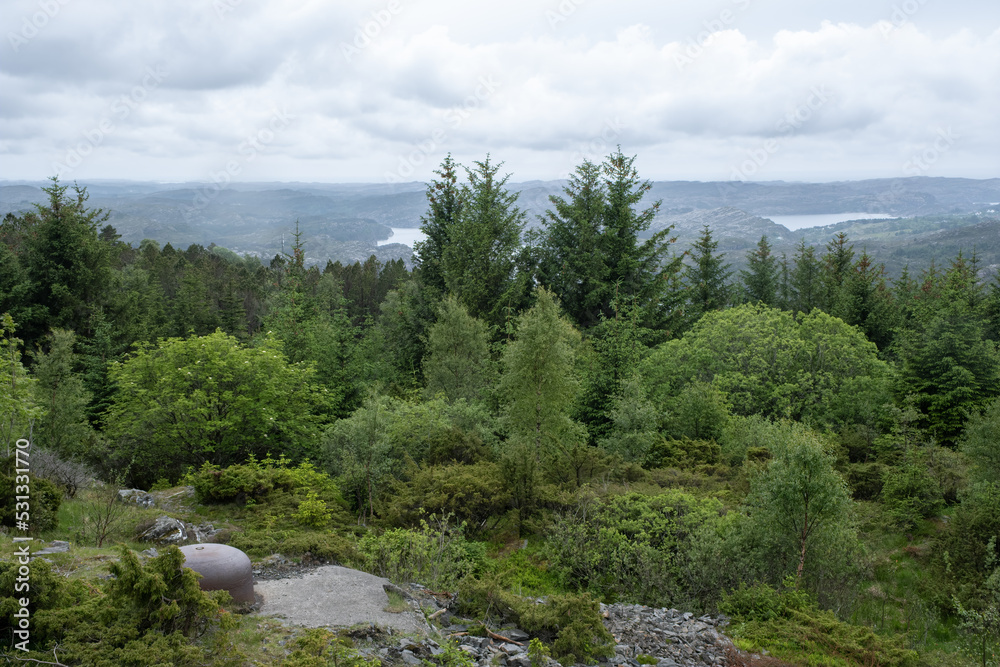 Fjell, Norway - June 15, 2022:  Fjell Fortress was built by the German occupation forces during Second World War. Its main commission was to intercept the seaward approach to Bergen. Selective focus