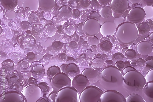 Collagen skin cell 3D filler elastin nutrition elasticity. Pink purple metal glass balls on beauty skincare background photo