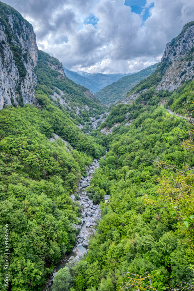 Fototapeta premium Summer panorama of Argentina Valley (Imperia, Northern Italy). Located close to the Ligurian Sea, it cut the Ligurian Alps close to the borders between Italy and France.