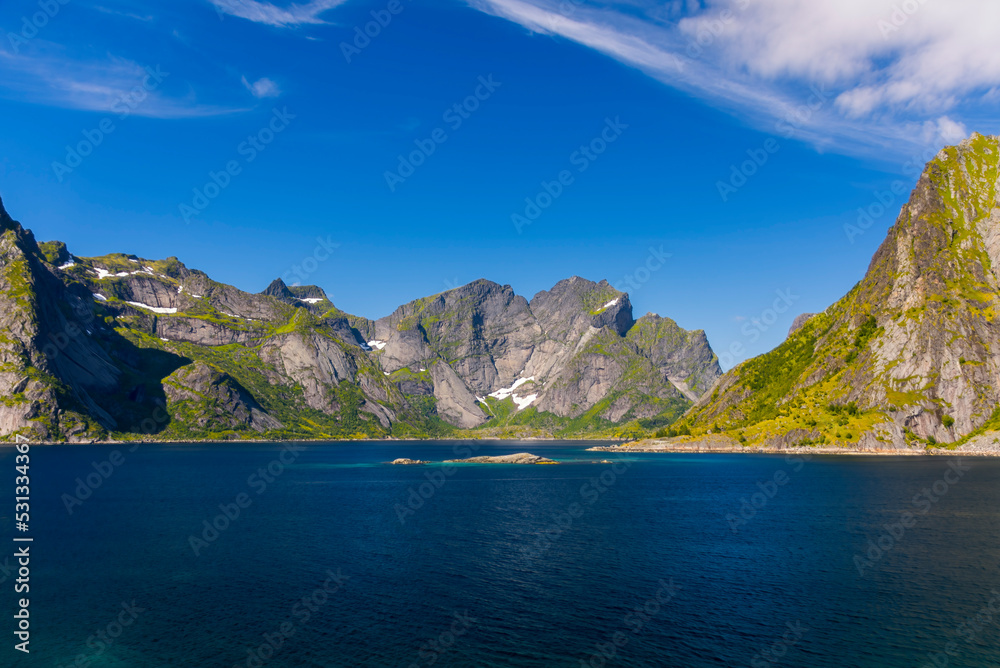 Sea and mountains landscape in the Lofoten Archipelago (Northern Norway) Sea and mountains landscape in the Lofoten Archipelago (Northern Norway)