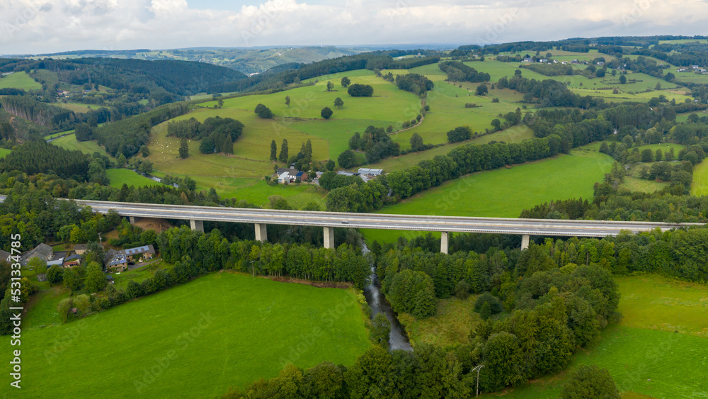 Aerial view of a viaduct in the Ardennes, part of the E42 (A27) highway Aerial view of a viaduct in the Ardennes, part of the E42 (A27) highway