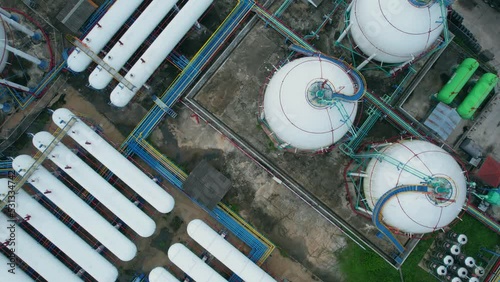 Top view of Industrial landscape of LNG or LPG gas plant factory. gas industrial. aerial view from drone. 4K
