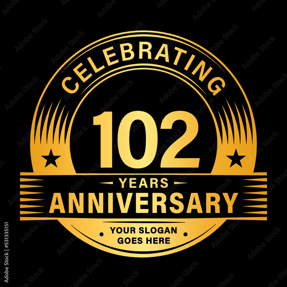 Fototapeta premium 102 years anniversary celebration design template. 102nd logo vector illustrations. 