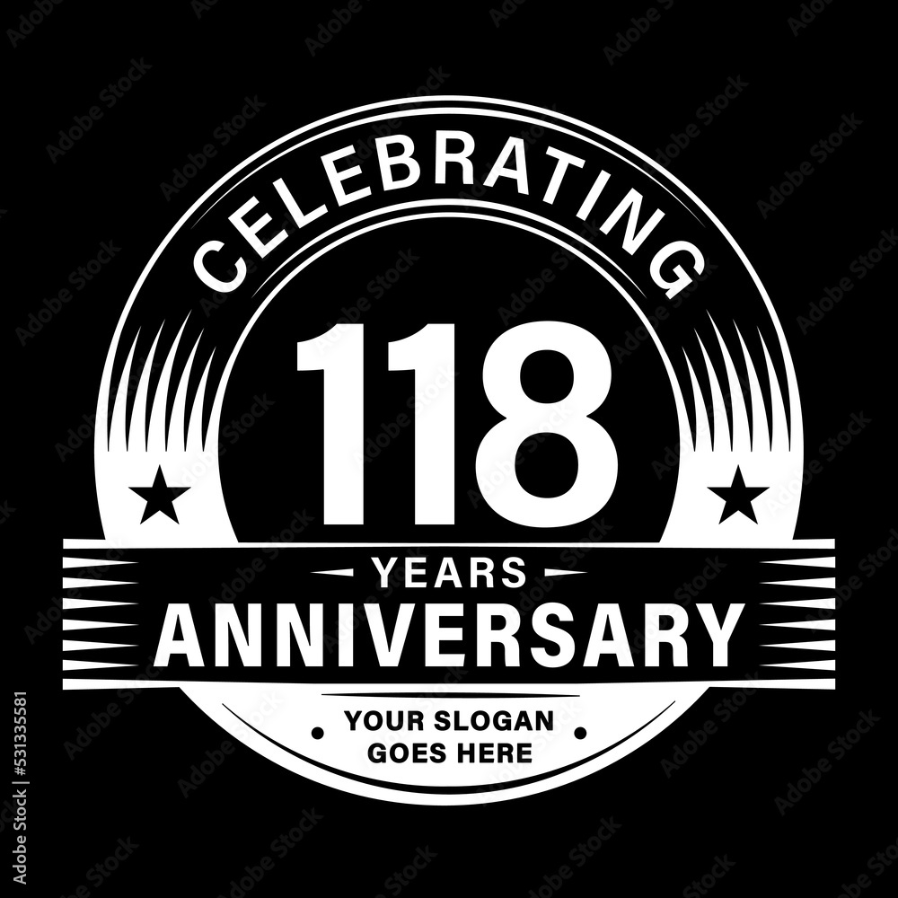 118 years anniversary celebration design template. 118th logo vector illustrations.
