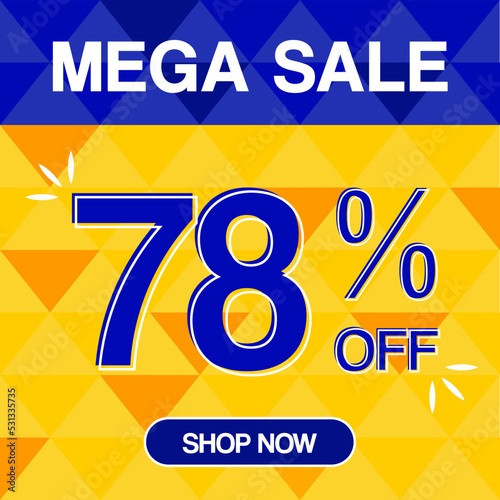 78% percent discoint special offer tag oranje and blue background shop now