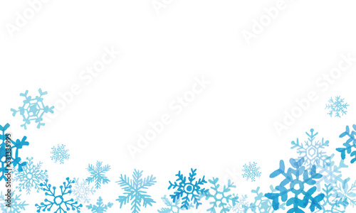 水彩画。水彩タッチの雪の結晶ベクターイラスト。雪の結晶のベクターフレーム。Watercolor painting. Snowflake vector illustration with watercolor touch. Snowflake vector frame.